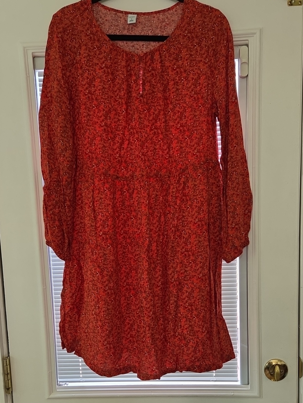 Girls' Red Floral Long-Sleeve Dress